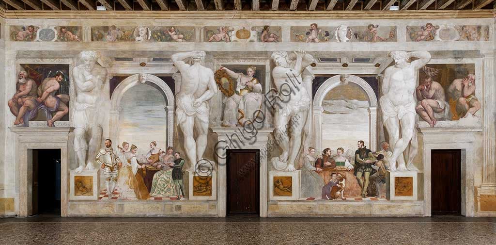 Detail of the fresco 'The Concert' by Giovanni Antonio Fasolo in the main hall of Villa Caldogno, Veneto
