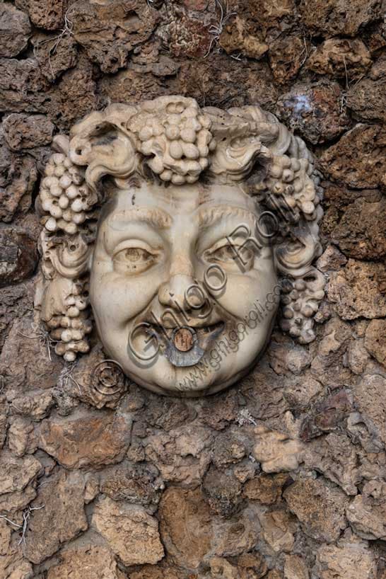 Fountain with face of Bacchus in stucco, Medici Villa La Petraia, Florence, Renaissance garden