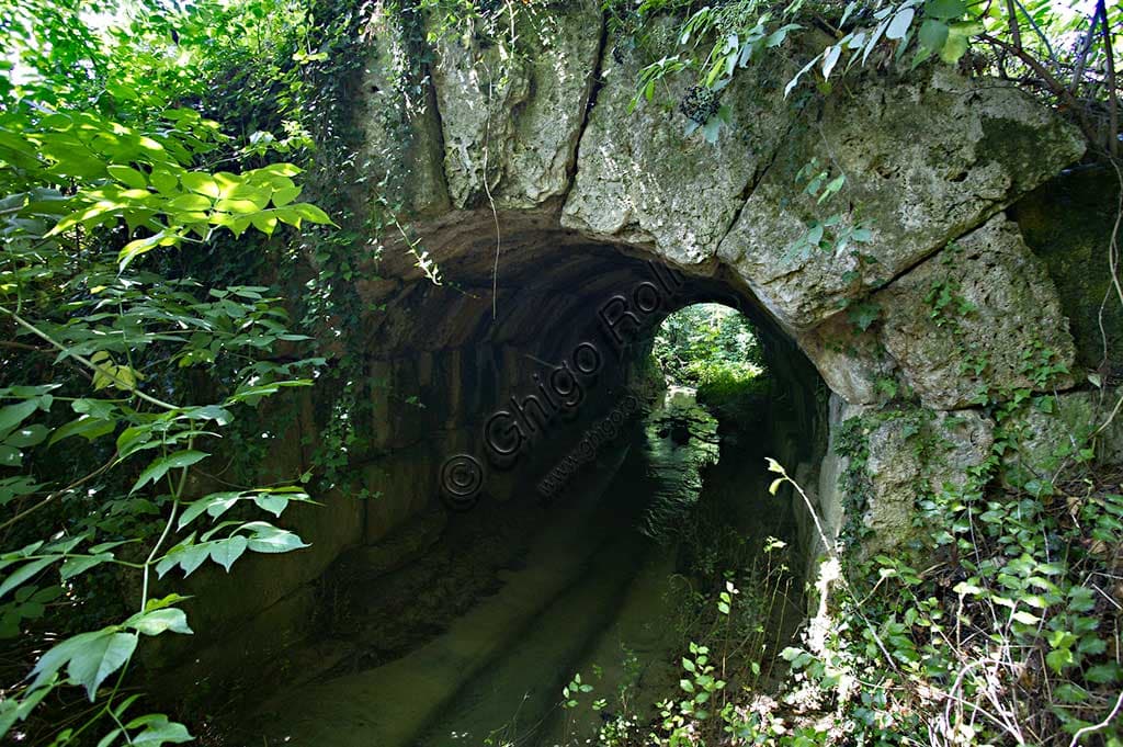 Ancient Roman stone bridge on the Via Flaminia road at Cavallara locality, Roman architecture