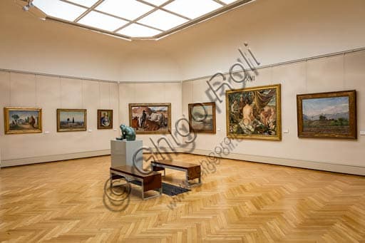 Interior view of a gallery room at the Ricci Oddi Museum of Modern Art in Piacenza, Italy, displaying artwork