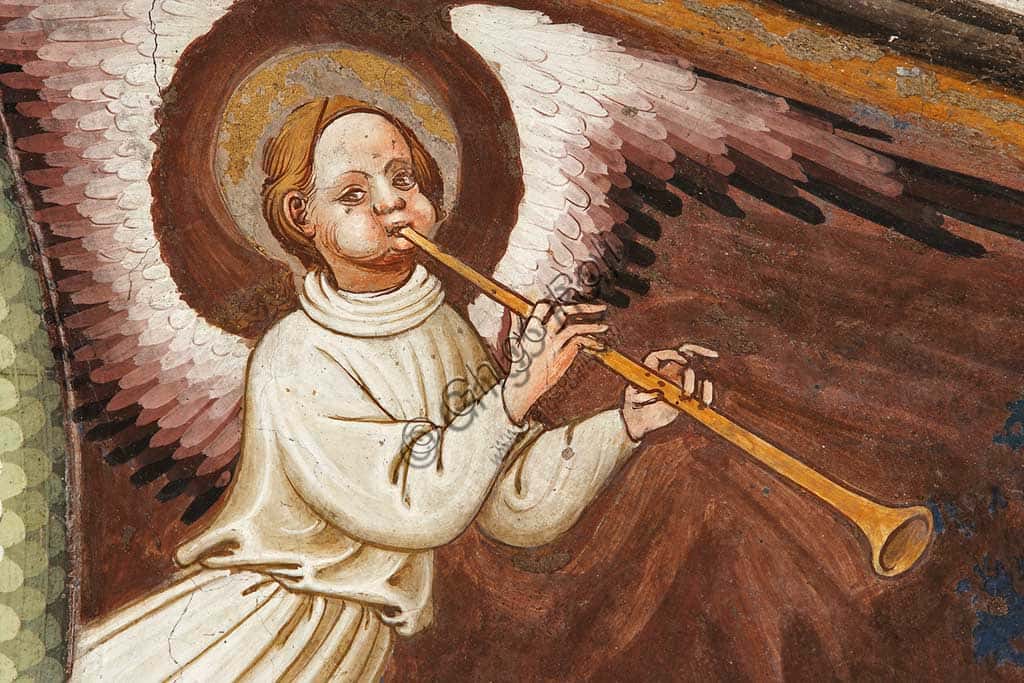 Fresco of the Assumption of the Virgin in Vignola with Angel Playing Trumpet