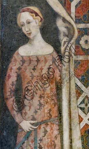 Lombard Workshop Fresco: Woman Drawing a Geometric-Patterned Drape, Early 1400s
