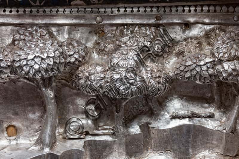 Silver Tile 'St. John Baptizes the Crowds' with Animals and Trees