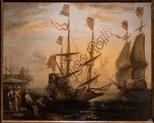 Giovanni Signorini: "Marina and two sailing ships" (1840) - Oil Painting