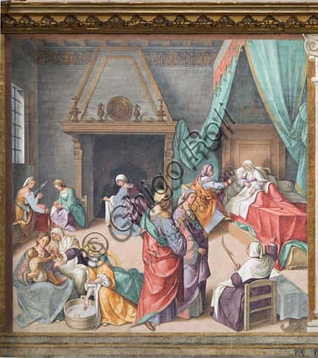 Nativity of Mary by Boccaccio Boccaccino: 1515 Fresco in Cremona Cathedral