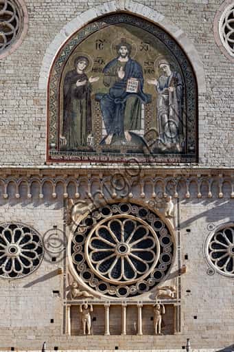 Upper Façade of Spoleto Cathedral: Rose Windows and Blind Gallery with Telamons