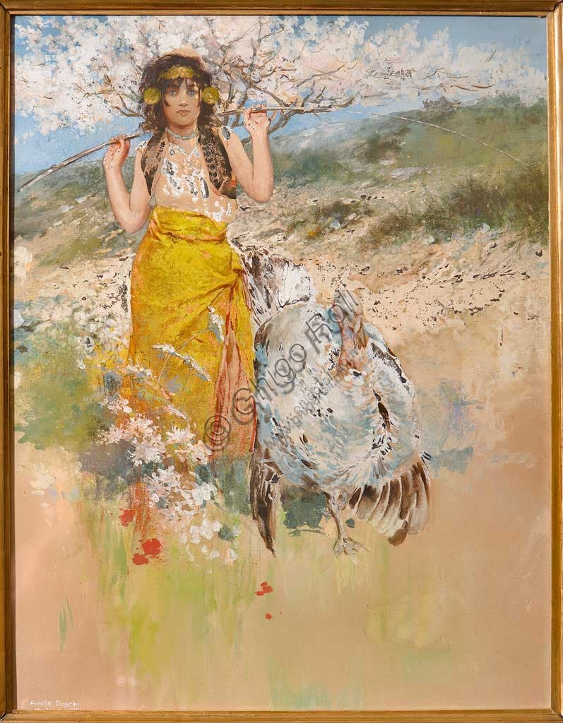 Achille Boschi, The Guardian of Turkeys, 1890, oil on cardboard, Assicoop-Unipol Collection