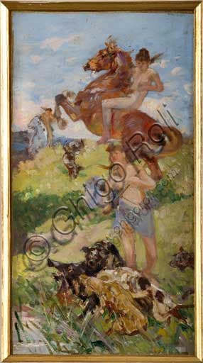 Hunting Scene painting by Italian painter Achille Boschi, Assicoop Unipol Collection