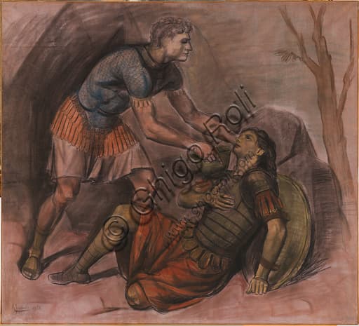 Death of Clorinda drawing by Achille Funi, 1953, chalks and pastels on paper