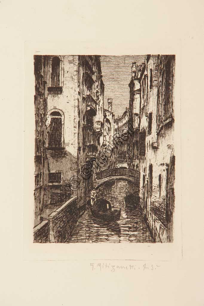 Acquaforte Canale Veneziano con Palazzo Barbarigo di Giuseppe Miti Zanetti