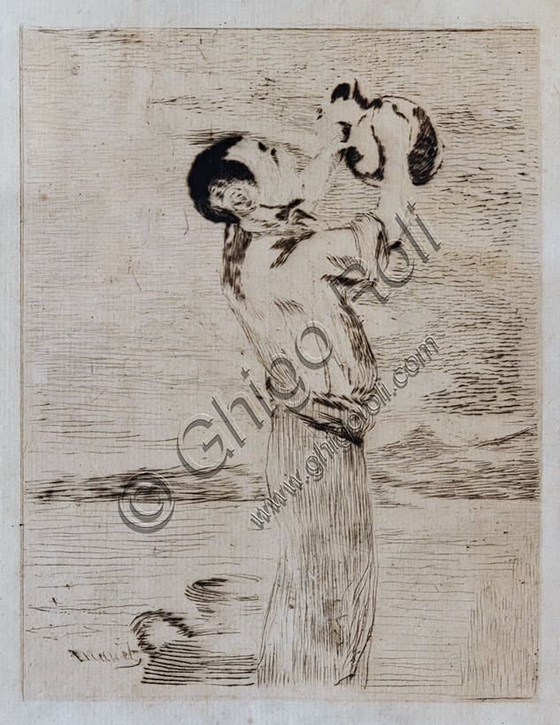 Acquaforte Le Buveur d'Eau di Edouard Manet, stampa originale ottocentesca