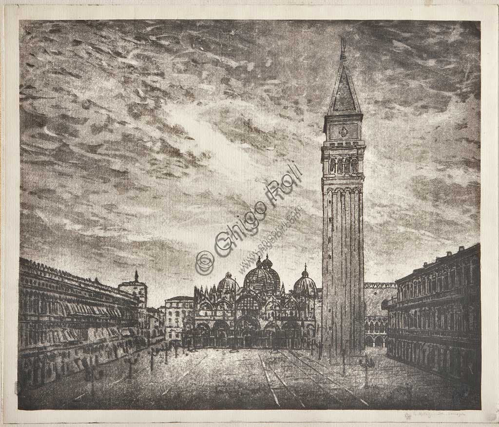 Acquaforte Piazza San Marco Venezia Giuseppe Miti Zanetti Collezione Assicoop Unipol