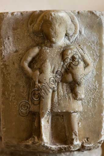 Sculptural detail of the holy water font depicting a warrior saint, Neo-Gothic Chapel, Palace of the Normans, Palermo