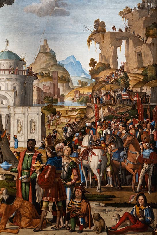 Dettaglio del dipinto Adorazione dei Magi di Marcello Fogolino, arte rinascimentale 1511
