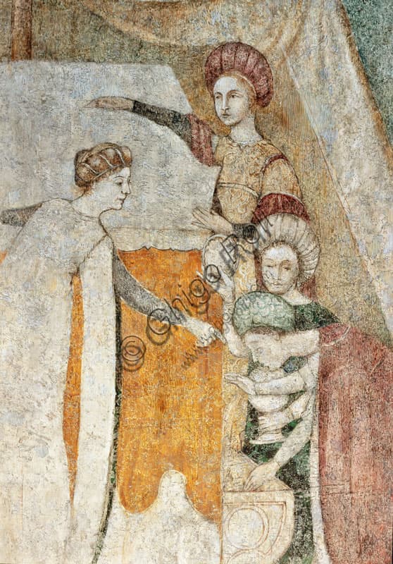 Particolare degli affreschi rinascimentali del ciclo 'Occupazioni e svaghi delle dame di corte', Bicocca degli Arcimboldi, Milano
