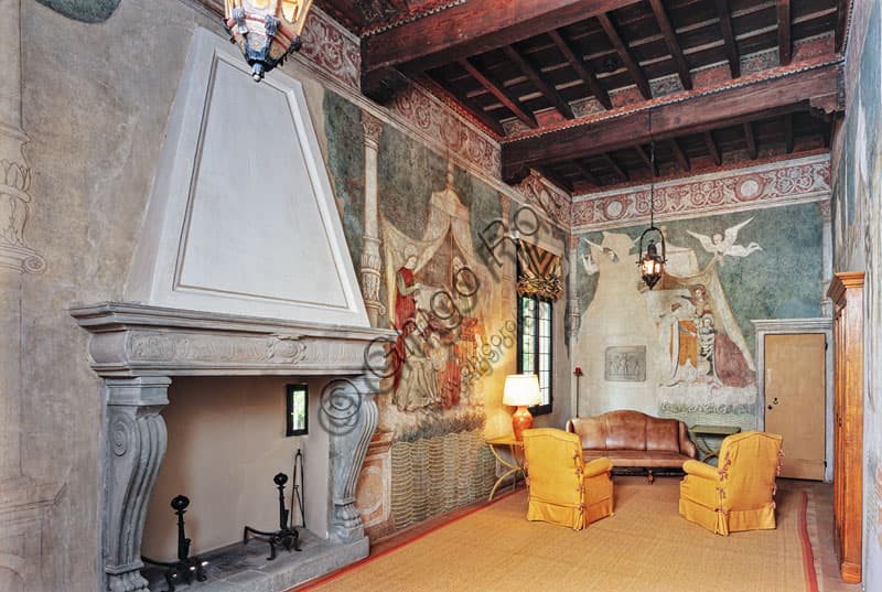 Affreschi Bicocca degli Arcimboldi Milano - Dettaglio ciclo Occupazioni e svaghi delle dame di corte XV secolo