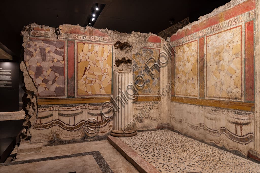 Detail of the wall frescoes and slabs in the Republican Sanctuary, Brescia Capitolium (Brixia)