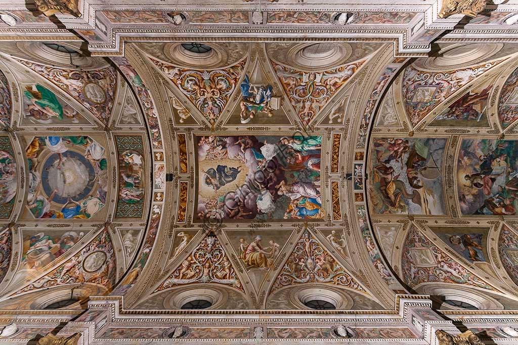Frescoes of the central nave vault San Sigismondo Church Cremona: Pentecost and Ascension