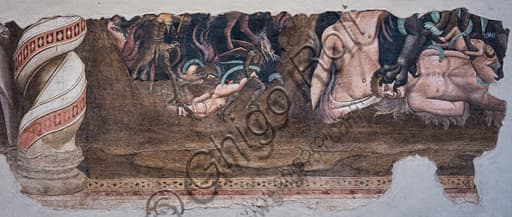 Frammento affresco Andrea Orcagna, Lucifero giganti Antenore, Basilica Santa Croce Firenze