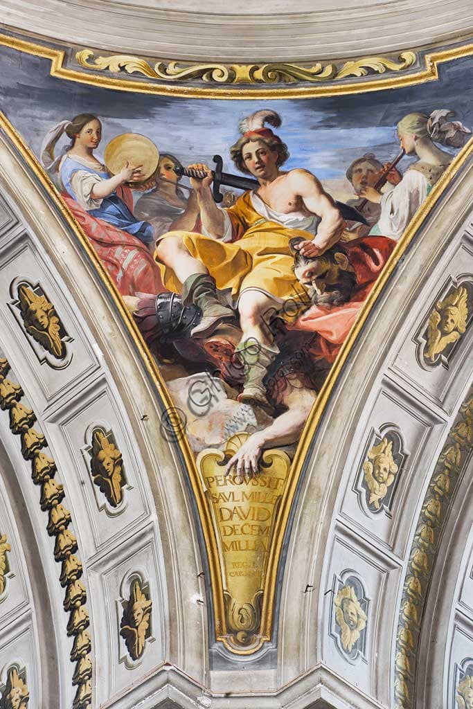 Fresco by Andrea Pozzo David and Goliath in the pendentive of Sant'Ignazio Church dome, Rome