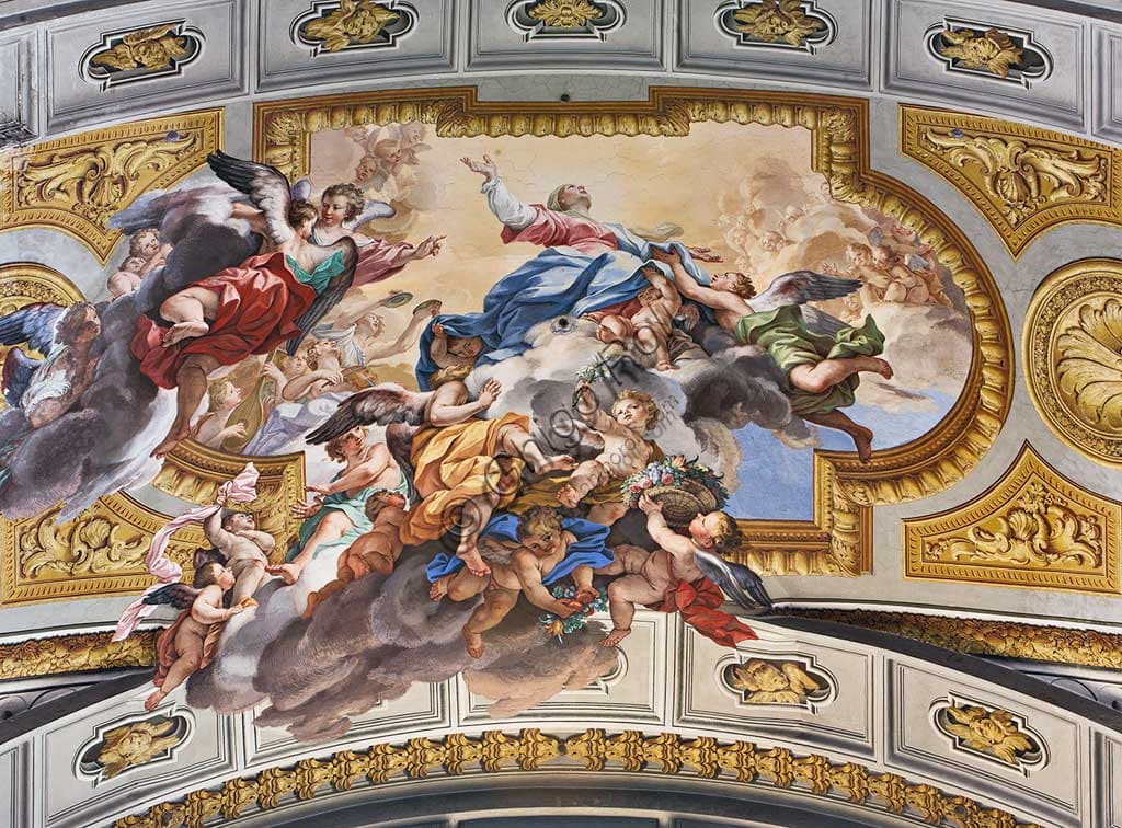 Assumption of Mary fresco by Ludovico Mazzanti in S. Ignazio Church, Rome interior