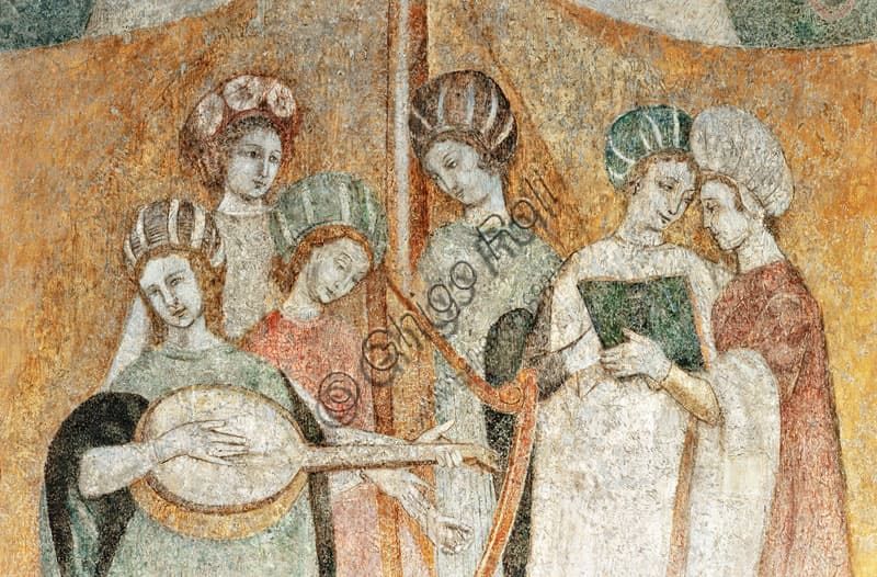 Dettaglio affresco Bicocca degli Arcimboldi Milano donne che suonano musica rinascimentale