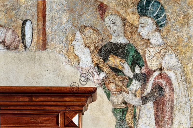 Affresco Bicocca degli Arcimboldi Milano: particolare donne si pettinano
