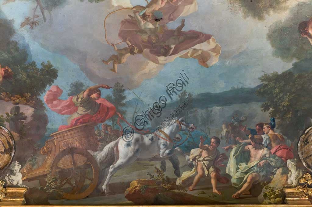 Detail of Baroque fresco by Francesco De Mura at the Royal Palace Turin depicting a horse-drawn biga