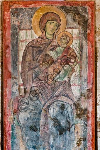 Byzantine fresco Protesis Vergine Theotokos in the Crypt of the Palatine Chapel, Royal Palace of Palermo