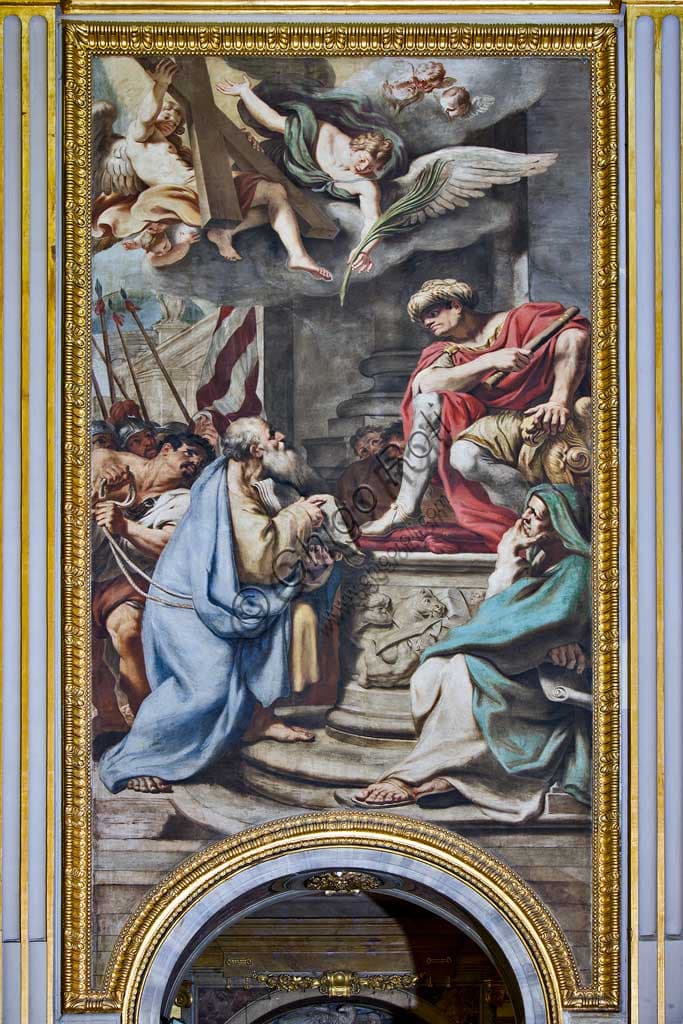 Detail of the Baroque fresco 'Condemnation of Saint Andrew' by Carlo Cignani and Emilio Taruffi