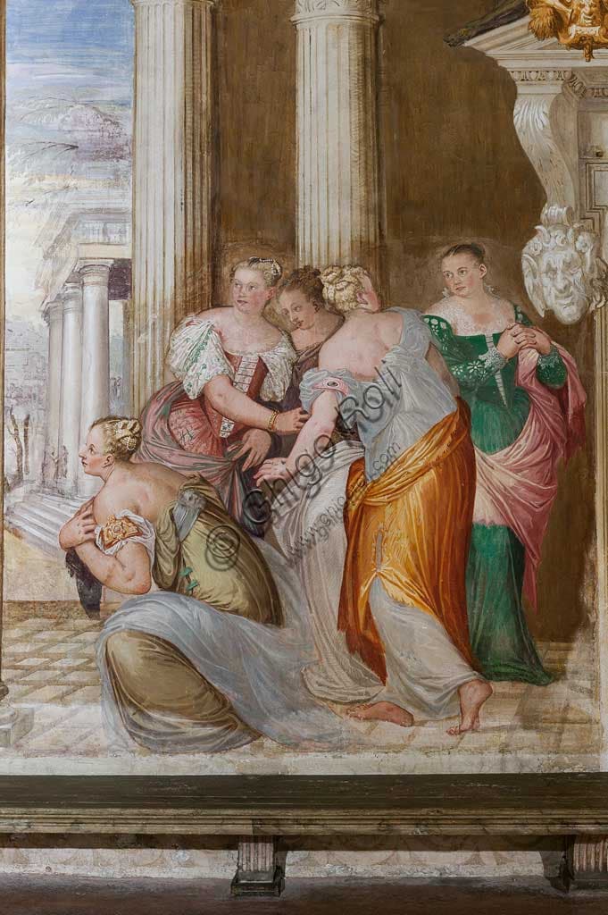 Detail of The Clemency of Scipio fresco by Giovanni Antonio Fasolo, Thiene Castle (Villa Porto Colleoni)