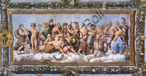 Fresco The Council of the Gods by Raphael and Giovan Francesco Penni in the Loggia of Cupid and Psyche, Villa Farnesina, Rome