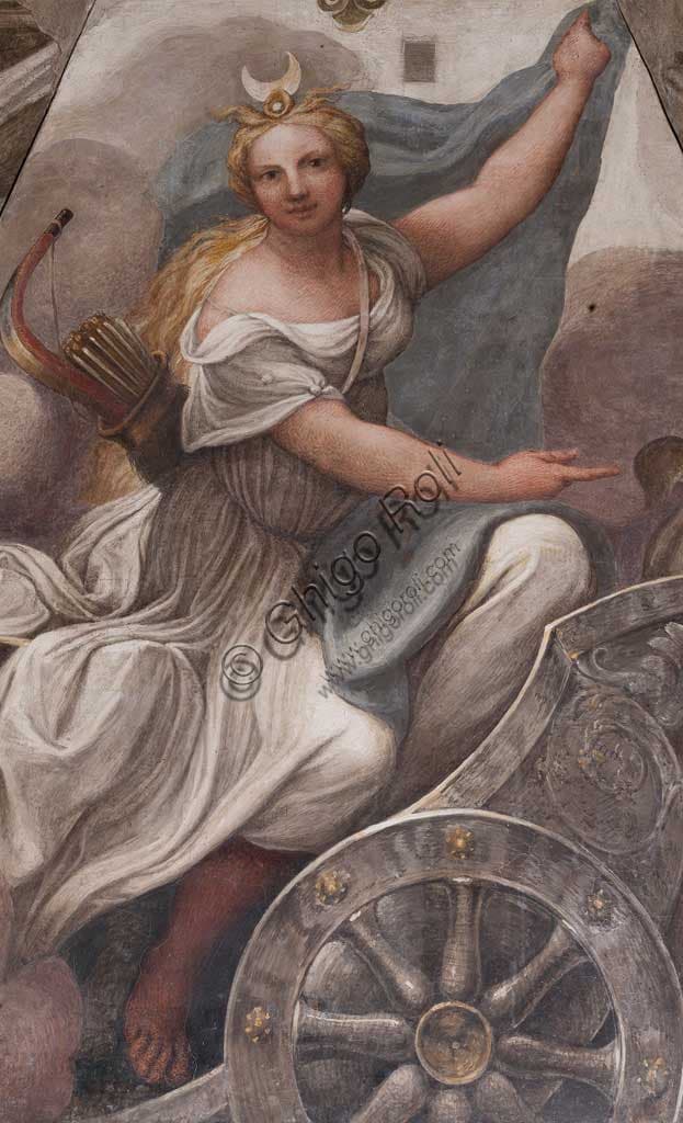 Affresco di Correggio Diana sul carro nella Camera della Badessa, Parma