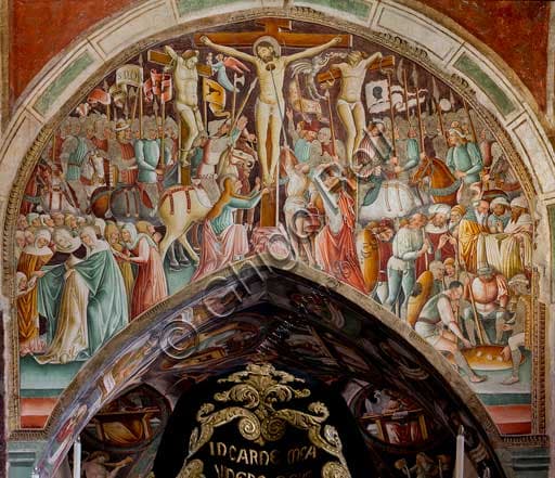 Fresco of the Crucifixion by Giacomo Borlone De Buschis, 1471, Oratory of Disciplini, Clusone