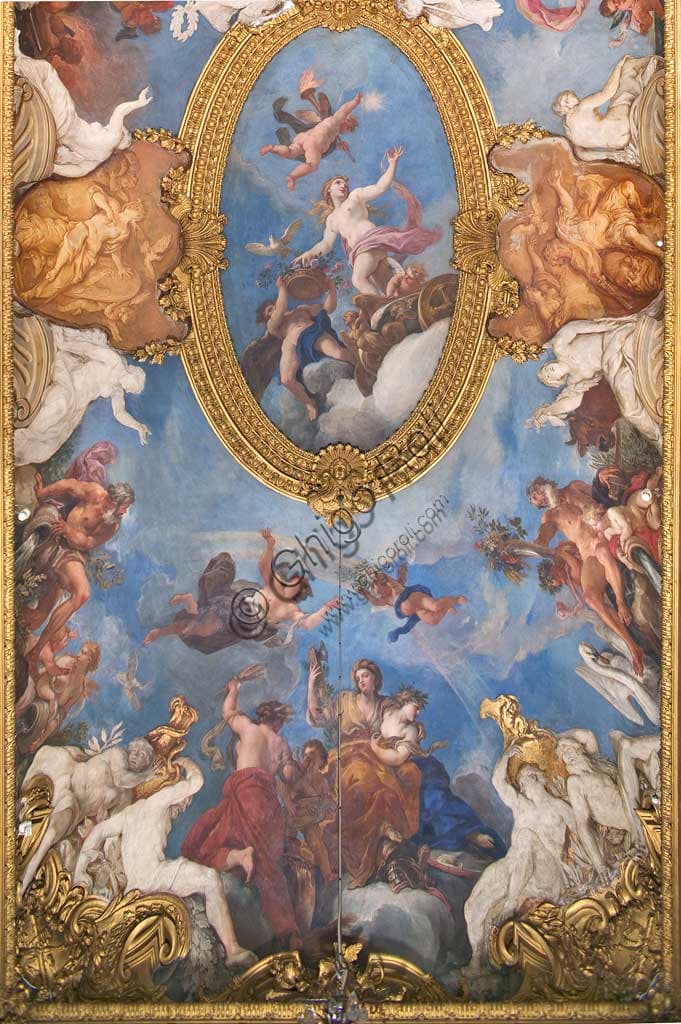Detail of Daniel Seiter's fresco with Venus on chariot and allegories of Peace, Justice, Abundance, Royal Palace Turin