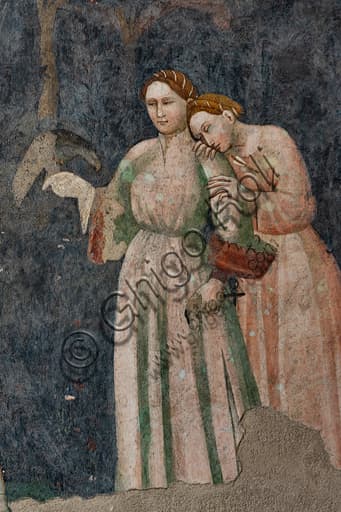 Detail fresco two courtly ladies Painted Room Rocca Albornoz Spoleto fortress