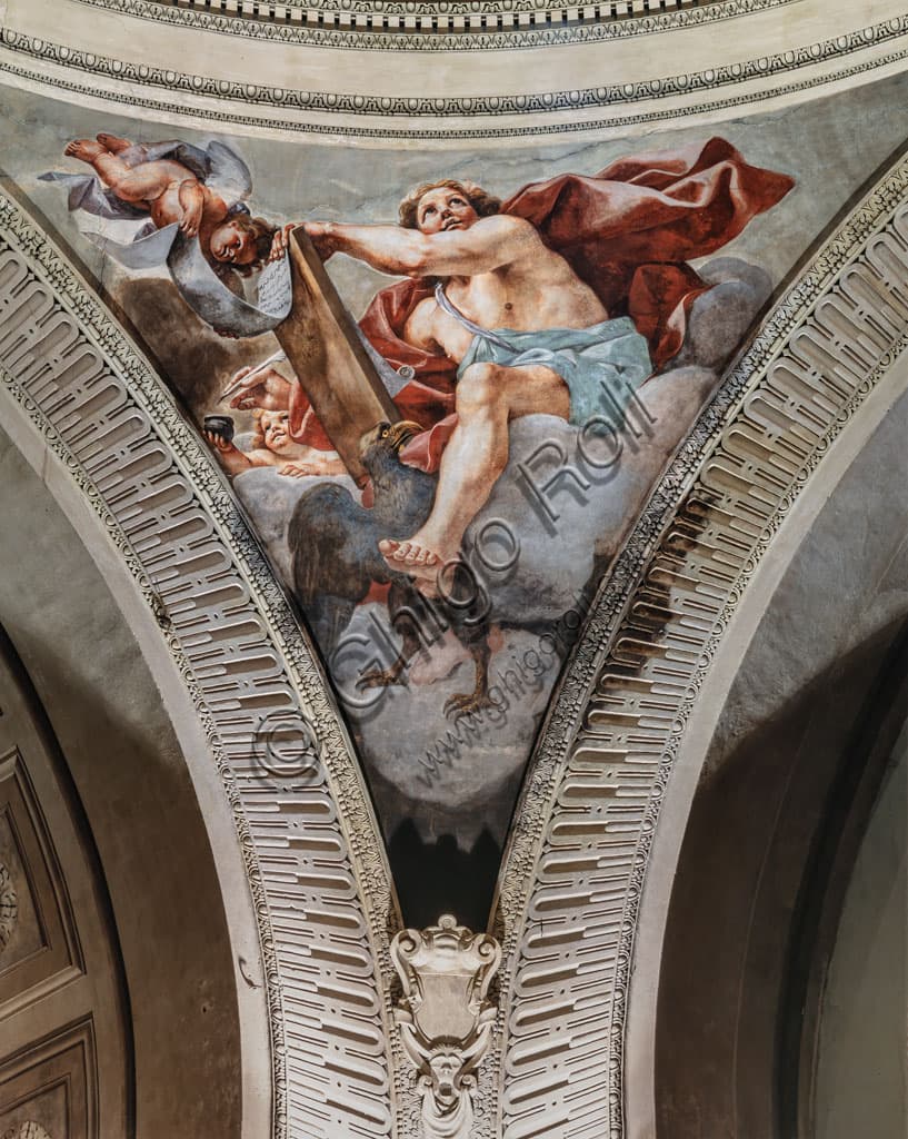 Affresco L'Evangelista Giovanni di Mattia Preti nella Chiesa di S. Biagio a Modena