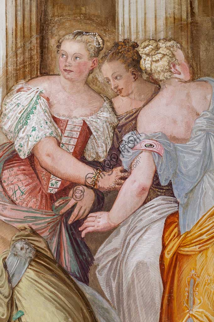 Detail with female figures from the fresco The Clemency of Scipio by Giovanni Antonio Fasolo, Villa Porto Colleoni Thiene