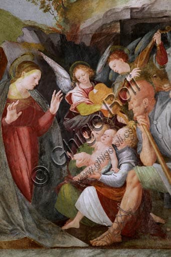 Adorazione dei Pastori con Angeli Musici, affresco di Gaudenzio Ferrari a Vercelli nella Cappella della Beata Vergine, Chiesa di San Cristoforo