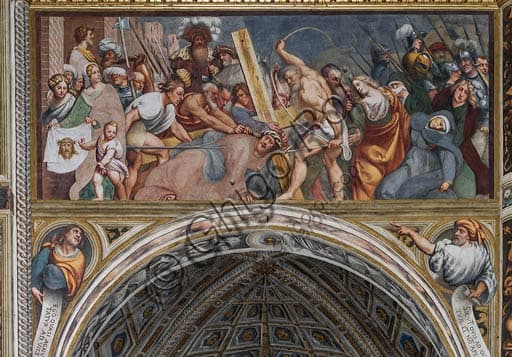 Fresco Jesus falls under the Cross by Pordenone, Cremona Cathedral (1520)