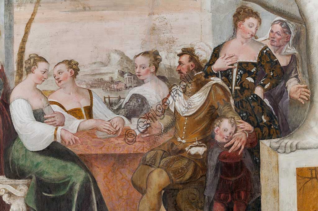 Detail of the Card Game fresco by Giovanni Antonio Fasolo at Villa Caldogno, 1570