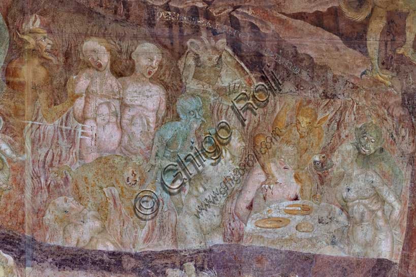 Fresco detail: Circle of Gluttons by Buffalmacco in Camposanto Cemetery, Pisa