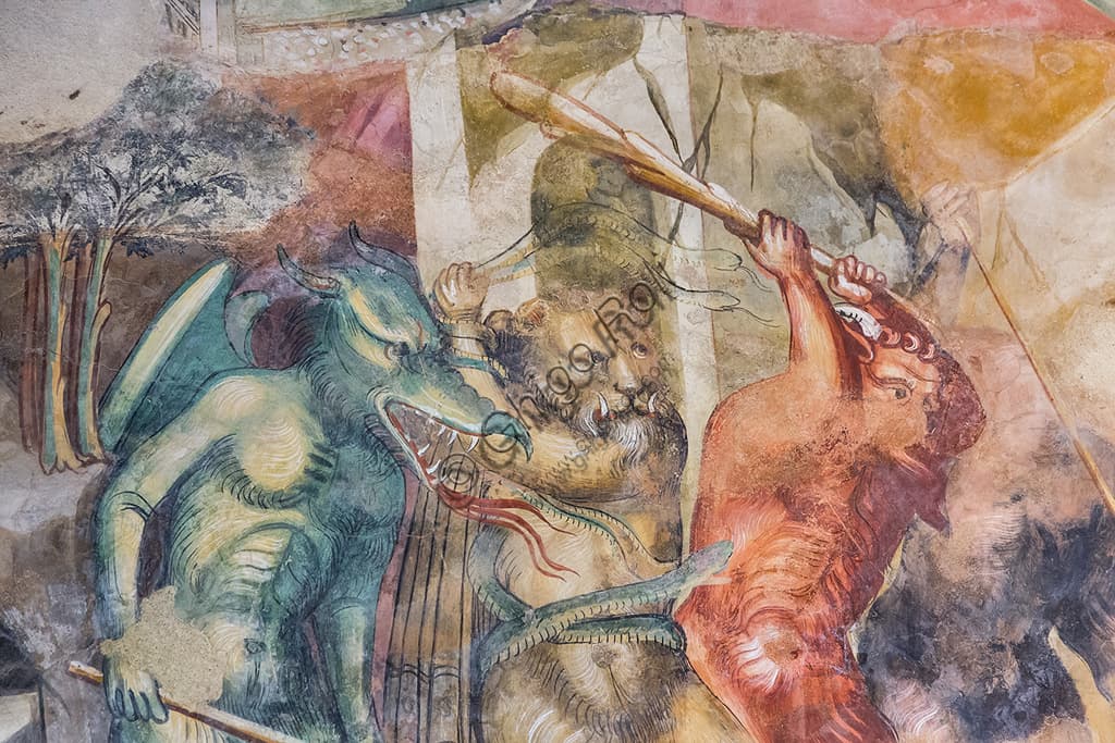 Dettaglio del Giudizio Universale, affresco di Bicci di Lorenzo nell'Oratorio di Sant'Antonio Abate a Pescia, Toscana.