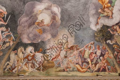 Detail of Giulio Romano fresco: Aeneas knocked down by Diomedes, Chamber of Troy, Ducal Palace Mantua