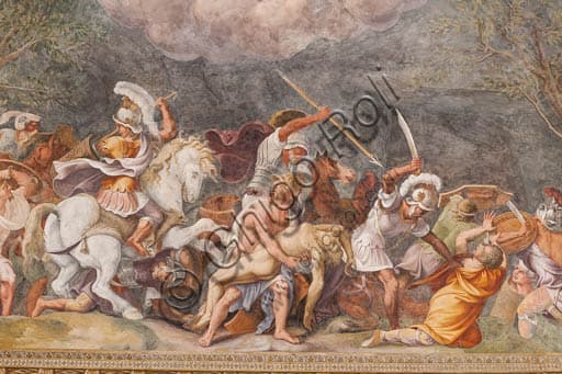 Giulio Romano fresco in the Sala di Troia: Ajax defends Patroclus's body, Ducal Palace of Mantua
