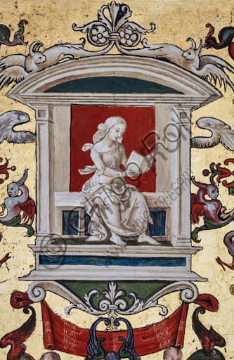 Dettaglio affresco grottesche rinascimentali nel pennacchio della Libreria Piccolomini, Duomo di Siena
