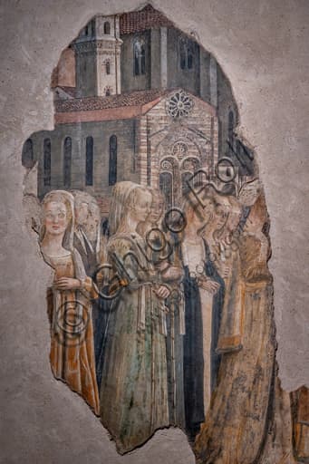 Dettaglio affresco quattrocentesco con gruppo di donne, Cappella dei Priori, Galleria Nazionale dell'Umbria, Perugia