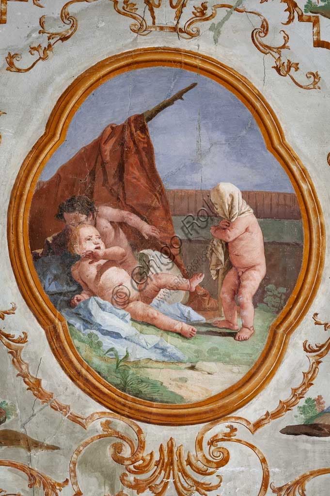 Frescoed medallion The Disguise by Giandomenico Tiepolo, detail of putti, Villa Valmarana ai Nani, Vicenza