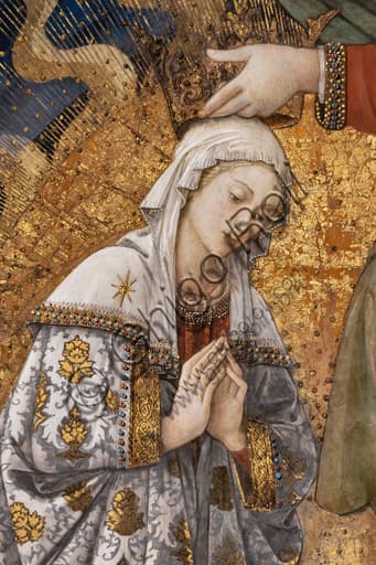 Detail of the Coronation of Mary fresco by Filippo Lippi in Spoleto Cathedral, focusing on the Virgin Mary