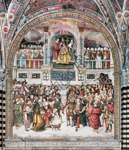 Fresco depicting the Coronation of Pope Pius III, by Pinturicchio in the Piccolomini Library, Siena Cathedral